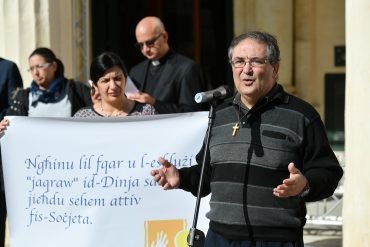 Fr Edgar Busuttil SJ, Director of the Paulo Freire Institute, and Dr Katrine Camilleri, Director of JRS Malta, during the event marking World Day of the Poor in Valletta, Malta. Photo: Curia Communications Office